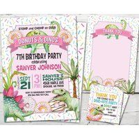 Dinos & Donuts Invitations, Birthday, Dinosaur Birthday Invite, Invitation, Printable | Etsy (US)