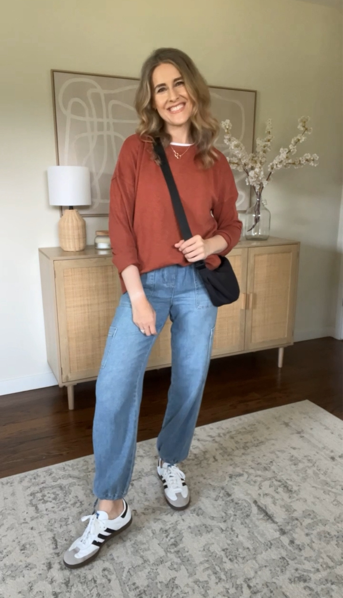 Walmart outfit idea with these denim joggers (they are called No Boundaries wide leg utility jeans but to me, they’re joggers—elastic waist/pull in styling, ties at the ankle that you can cinch or let out).  Juniors sizing but stick with your regular size; I’m a small. 
Medium sweatshirt 

#LTKFindsUnder100 #LTKFindsUnder50 #LTKStyleTip