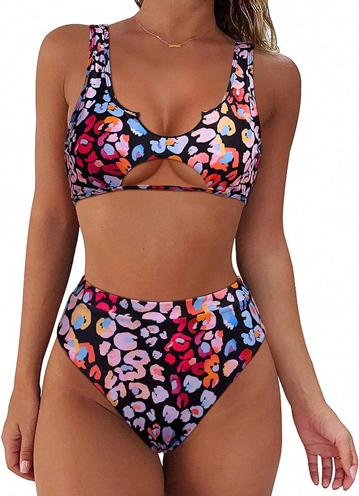 SUUKSESS Women Cutout Bikini Sets Push Up High Waisted Swimsuits 2 Piece | Amazon (US)