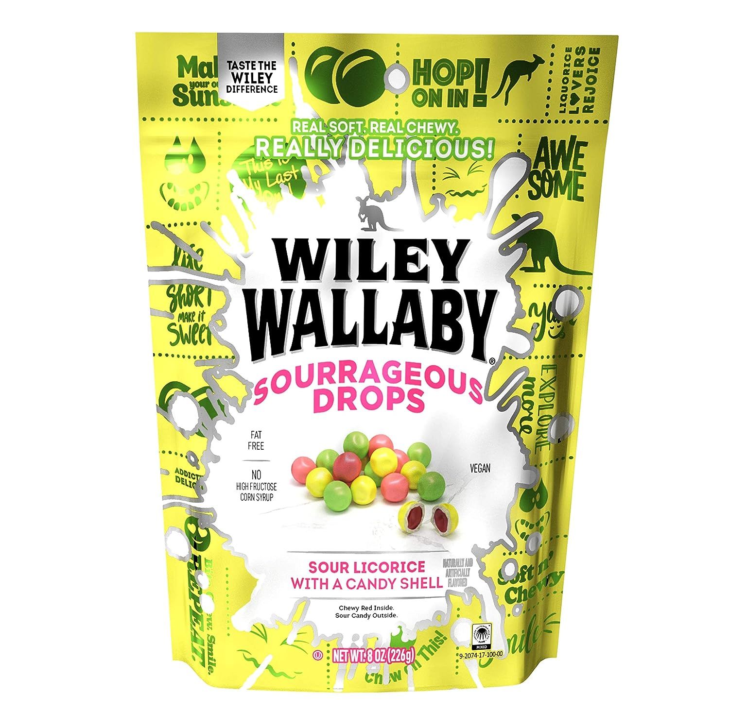 Wiley Wallaby Sourrageous Drops, Mix of Watermelon, Green Apple & Lemon with Sour Red Center, 8 O... | Amazon (US)