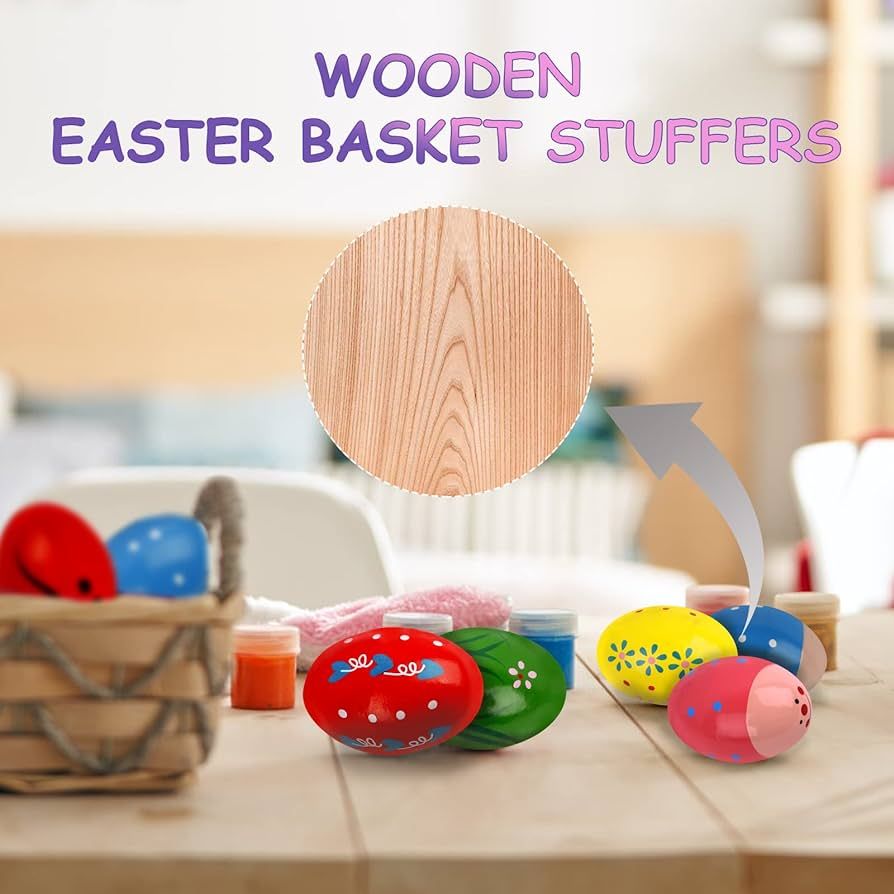 sucenance Easter Basket Stuffers, Set of 6 Easter Eggs, Wooden Percussion Musical Shaker Egg for ... | Amazon (US)