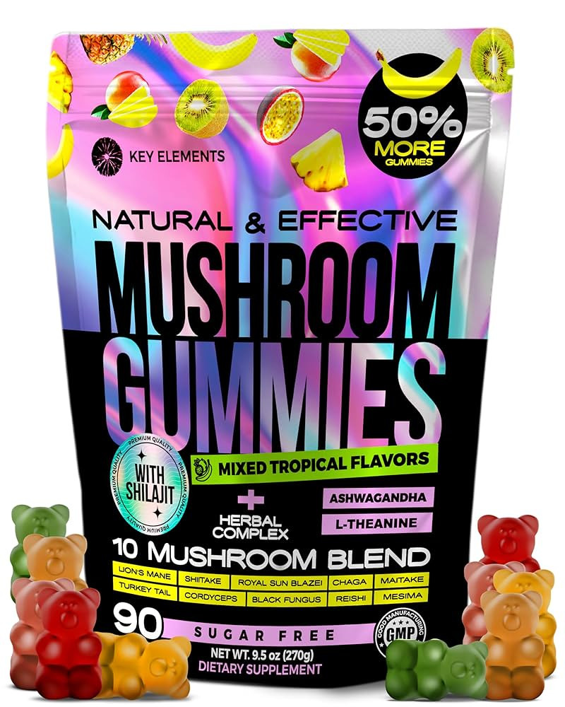 Next-Gen Mushroom Gummies with Ashwagandha and L Theanine - 10x Mushroom Supplement with Shilajit... | Amazon (US)