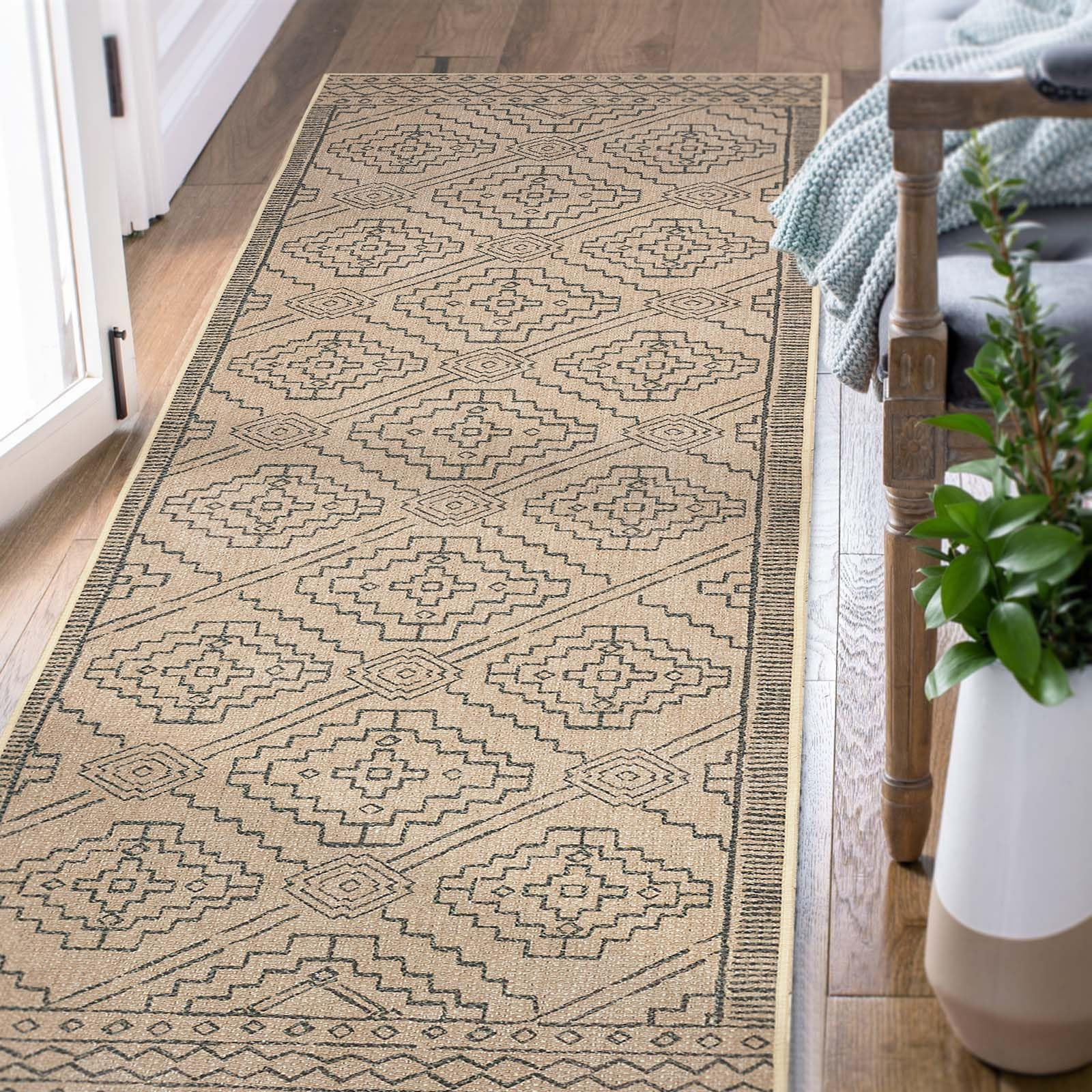 jinchan Runner Rug 2x5 Area Rug Boho Chic Jute Rug Recycled Indoor Outdoor Floor Cover Print Geom... | Amazon (US)