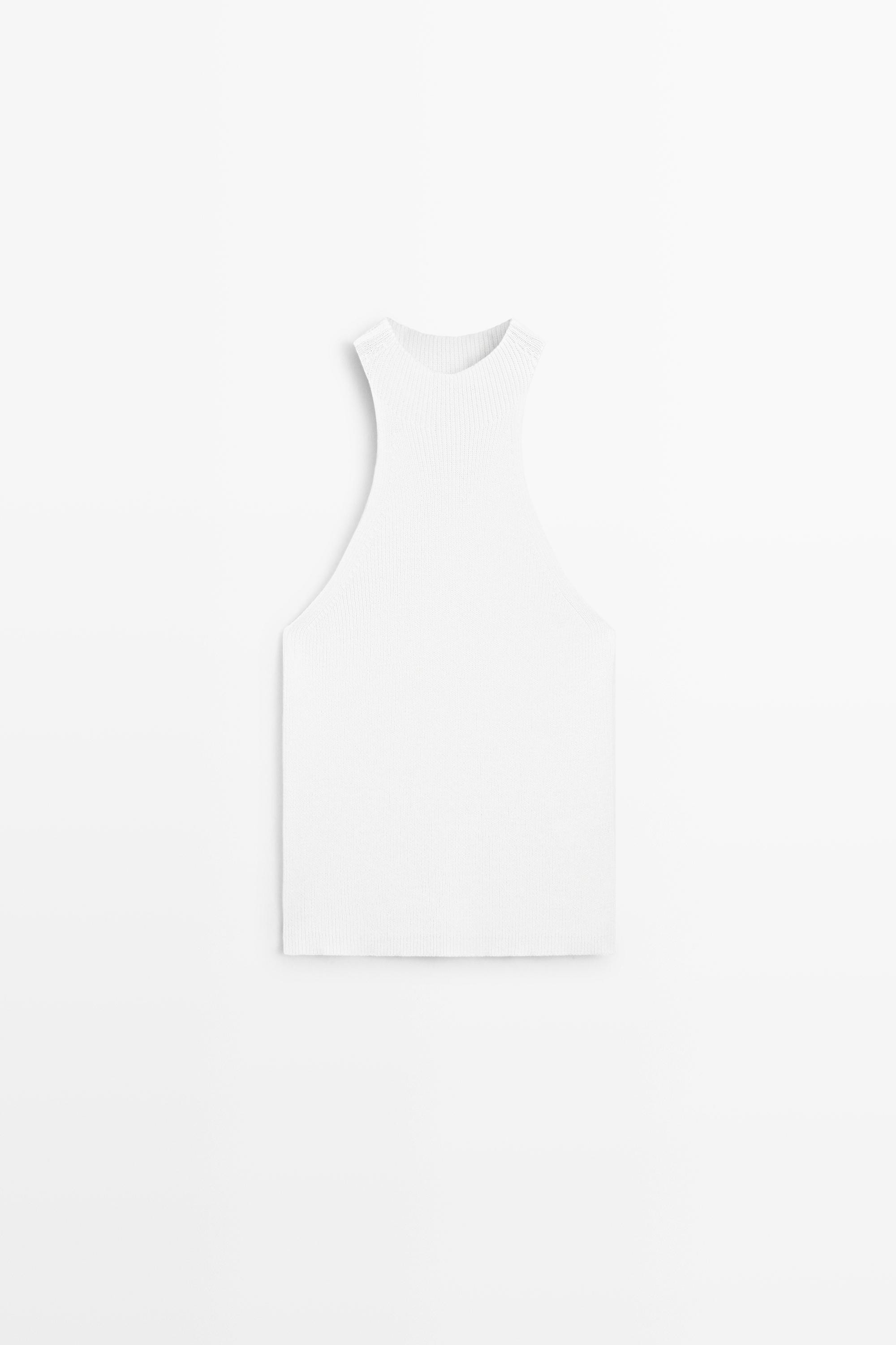 Cotton blend halter top with ribbed detail | Massimo Dutti UK