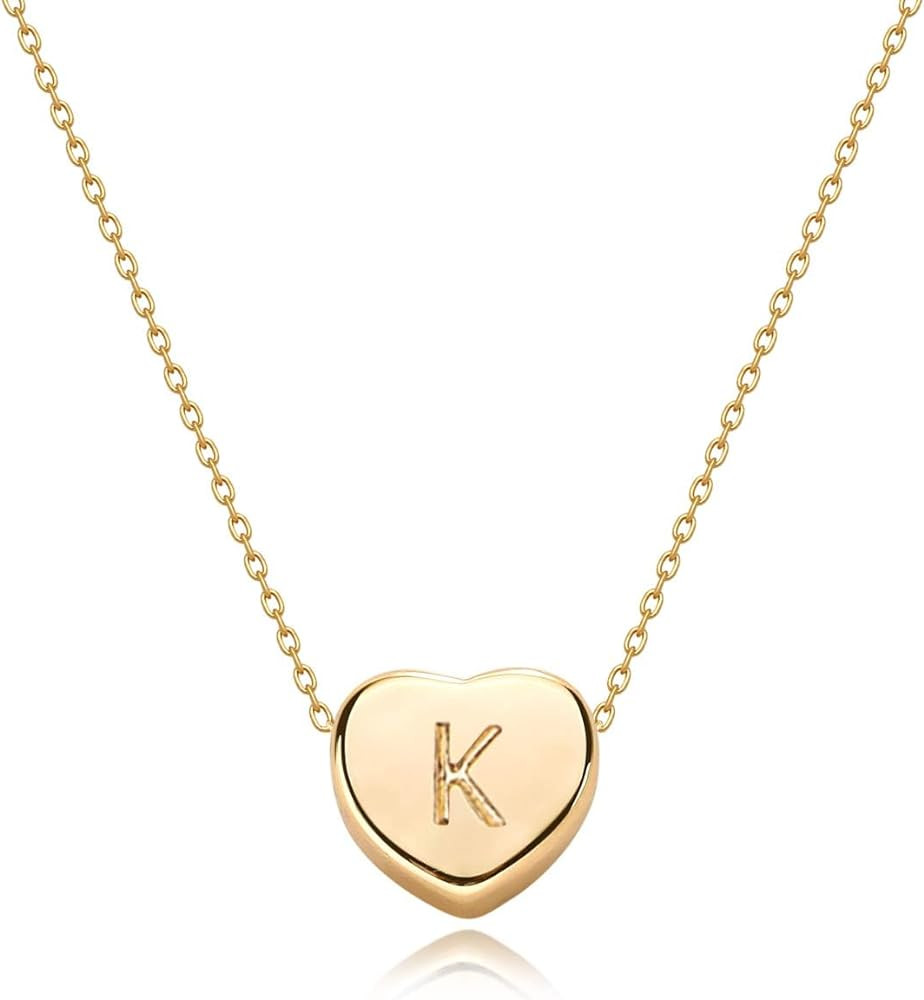 Amazon.com: Tiny Gold Initial Heart Necklace-14K Gold Plated Handmade Dainty Personalized Letter ... | Amazon (US)
