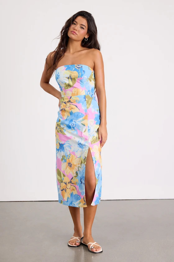 Bold Tendencies Light Pink Floral Strapless Cutout Midi Dress | Lulus