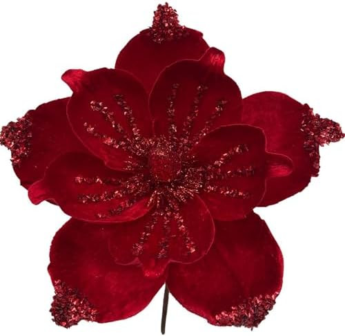 GL-Turelifes 6 Pcs 10’’ Bigger Glitter Christmas Flower Artificial Magnolia Flowers Velvet Fo... | Amazon (US)