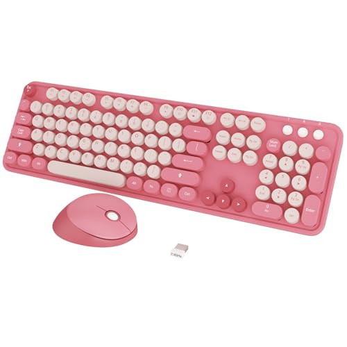 Wireless Keyboard,KOOTOP Cute Colorful 104 Keys Typewriter Retro Round Keycaps Keyboard for PC Laptop,Desktop,Windows, Home and Office Keyboards(Pink) | Amazon (US)