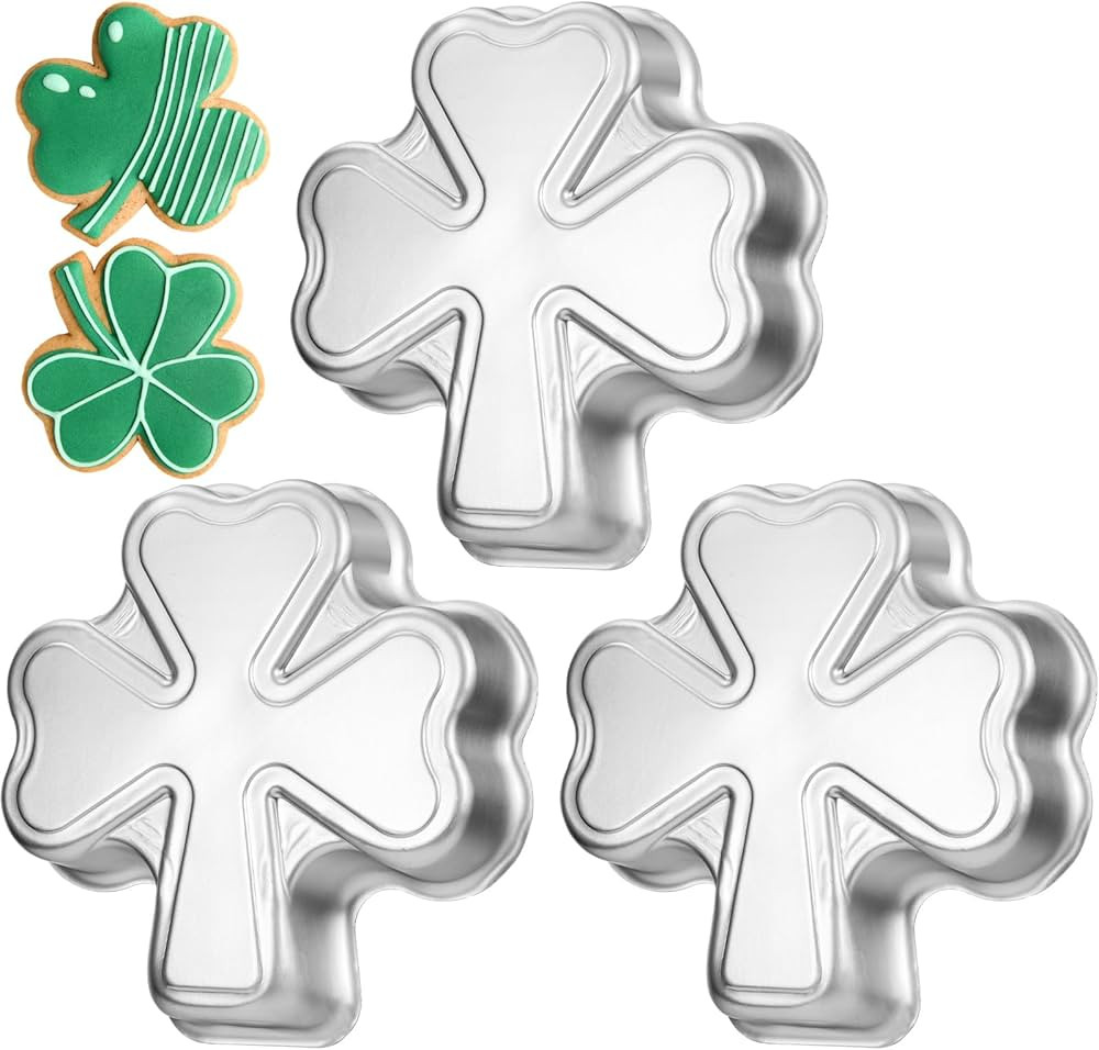 Nuogo 3 Pieces 9 Inch St. Patrick's Day Shamrock Cake Pan Aluminum Cake Pans Clover Mold 3D DIY B... | Amazon (US)
