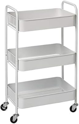 CAXXA 3-Tier Rolling Metal Storage Organizer - Mobile Utility Cart with Caster Wheels, White | Amazon (US)