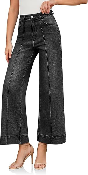 Cicy Bell Baggy Wide Leg Jeans for Women High Waisted Cropped Denim Pants | Front Seam, Stretchy ... | Amazon (US)