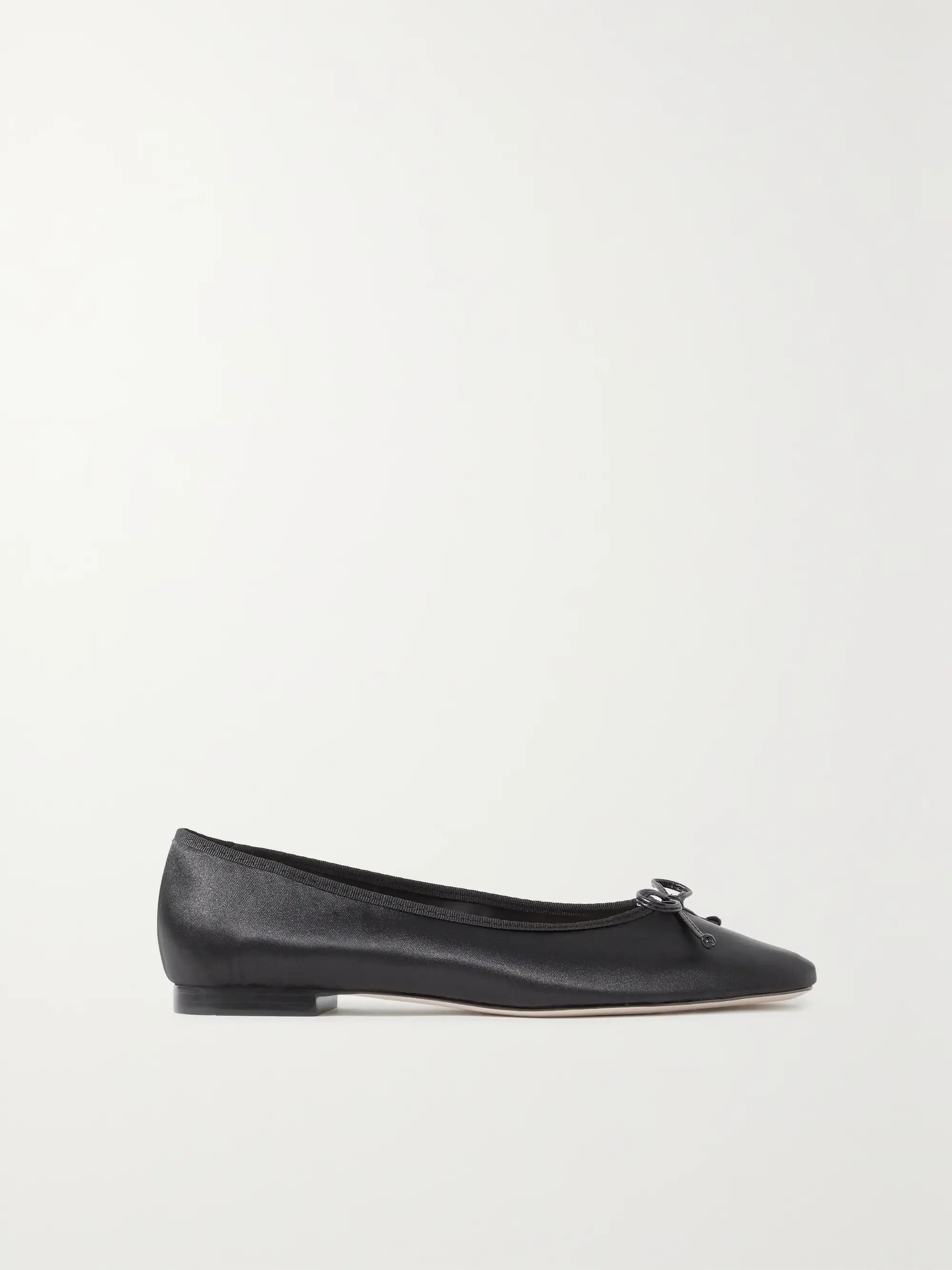 Bow-embellished leather-trimmed satin ballet flats | NET-A-PORTER (US)