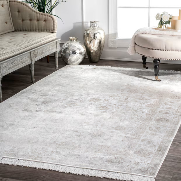 Ivory Fading Floral Fringe Area Rug | Rugs USA
