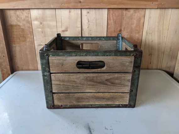 Antique Crate - Vintage Wooden Milk Crate - Large Wood and Metal Milk Crate - Farmhouse Antique C... | Etsy (US)