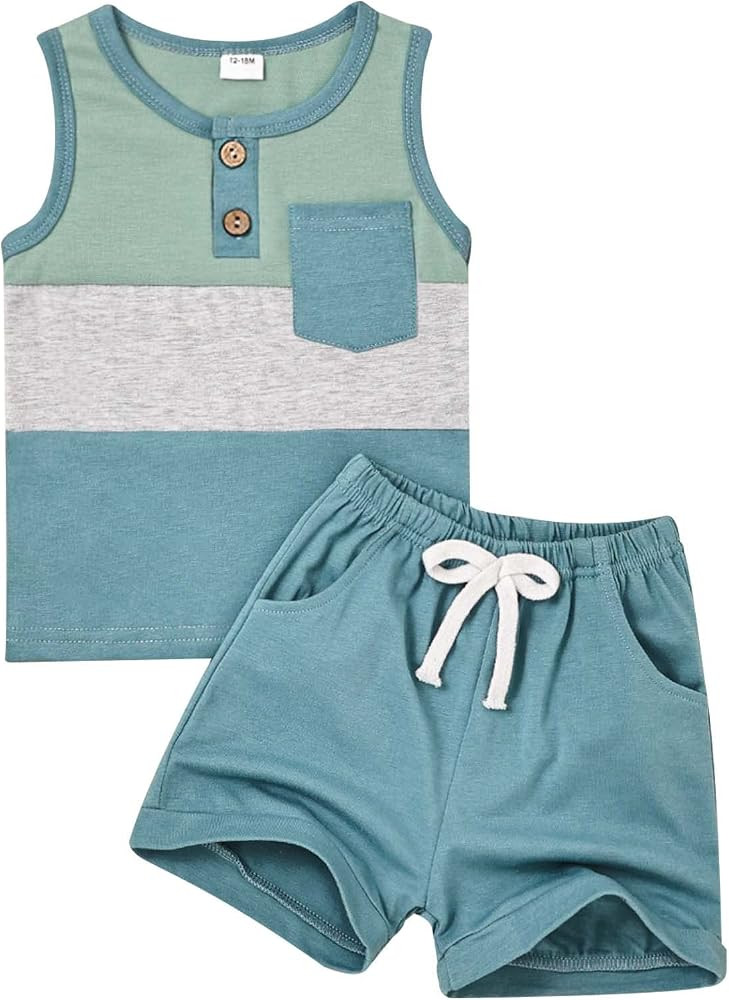 Boy Clothes Toddler Baby Boys Summer Outfits Sleeveless Patchwork T-Shirt Shorts Set 6 Months-4T | Amazon (US)