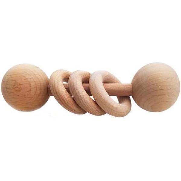 2 Pieces Natural Wooden Rattle Beech Wood Ring Molar Teether Ring Rattle Toy Grasp Clutching Shake T | Amazon (US)