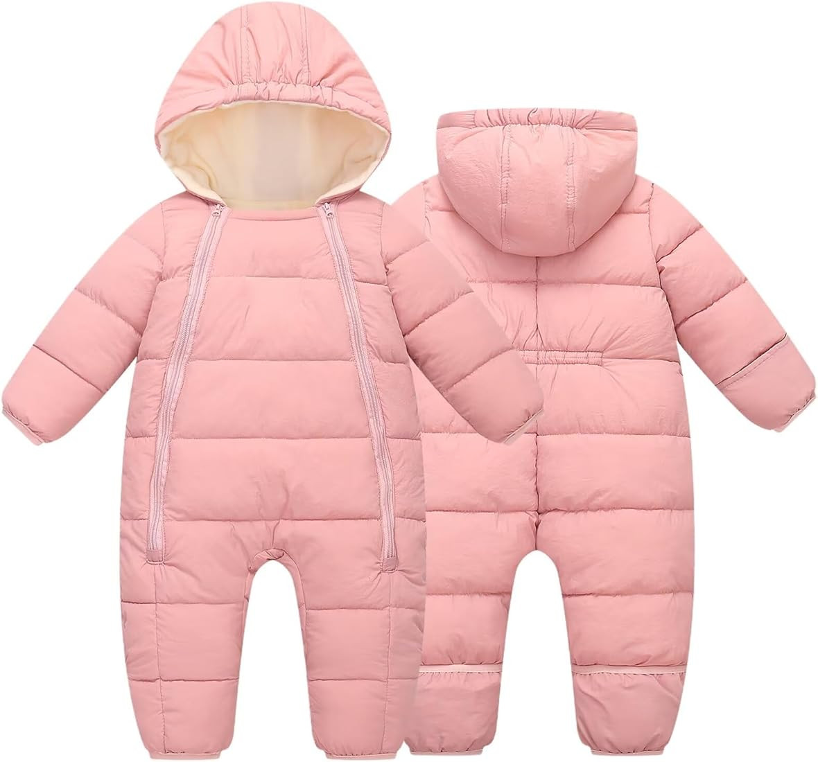 Baby Snowsuit Infant Boys Girls Puffer Jackets Toddler Warm Hooded Coat Winter Jumpsuit Double Zi... | Amazon (US)