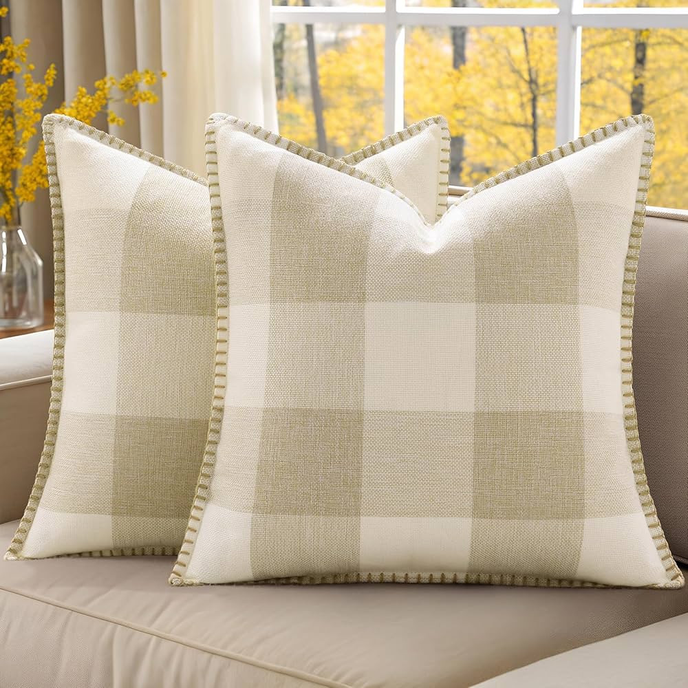 decorUhome Christmas Buffalo Plaid Check Throw Pillow Covers 18x18 Set of 2, Outdoor Linen Decora... | Amazon (US)