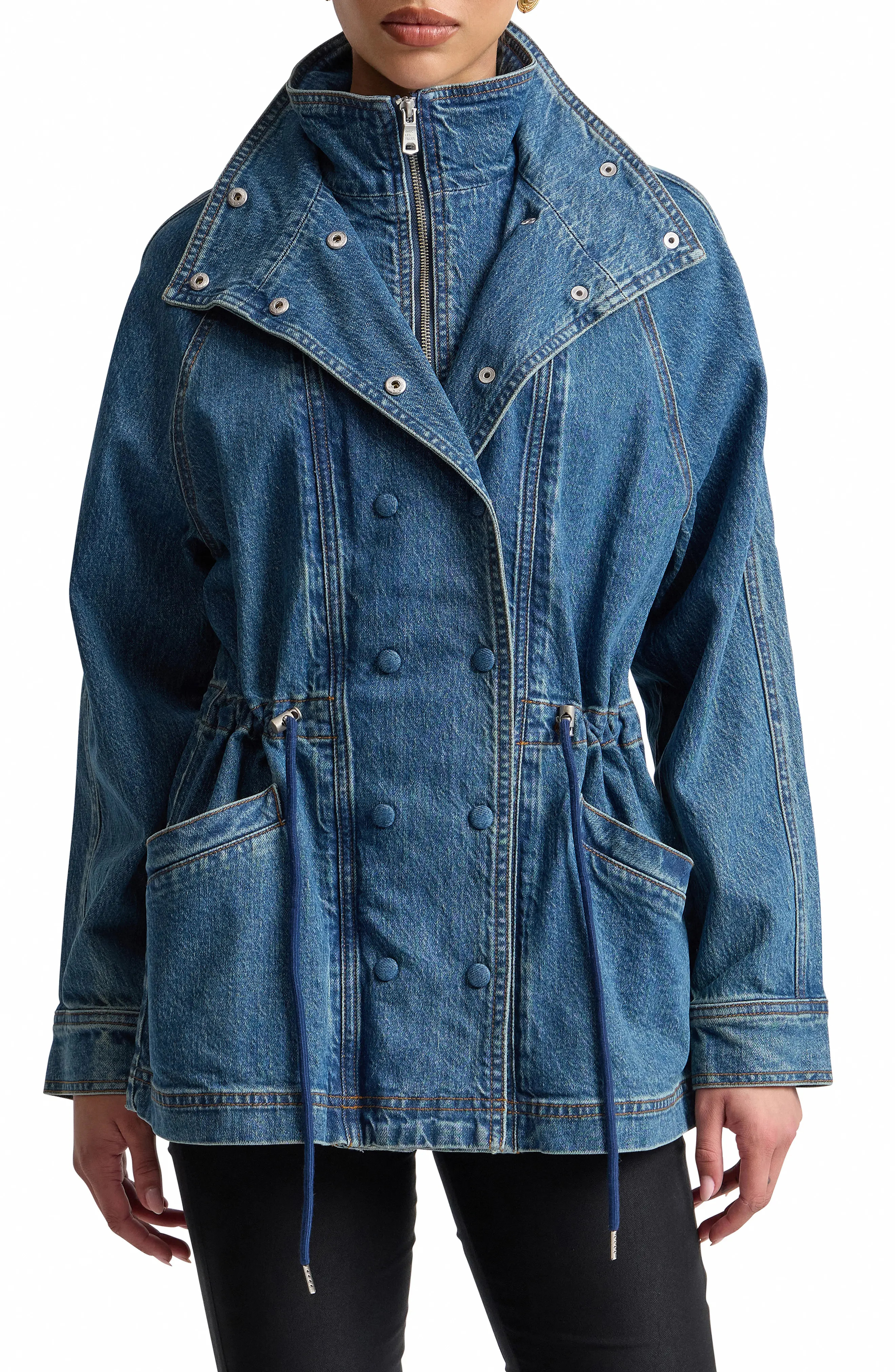 Double Breasted Stretch Denim Jacket with Bib Inset (Women) | Nordstrom | Nordstrom