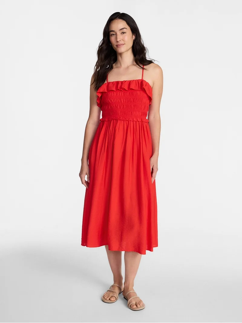 Time and Tru Women's Sleeveless Smocked Midi Dress, Sizes XS-XXXL | Walmart (US)
