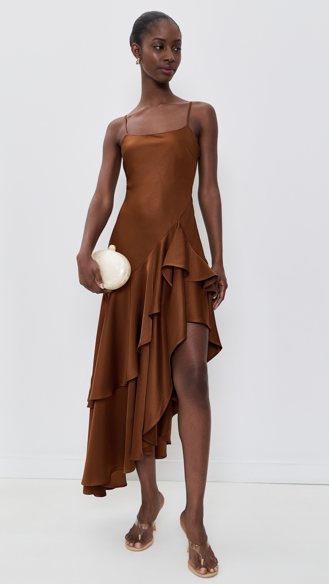 Susana Monaco Satin Double Ruffle High Low Dress Toast 4 | Shopbop