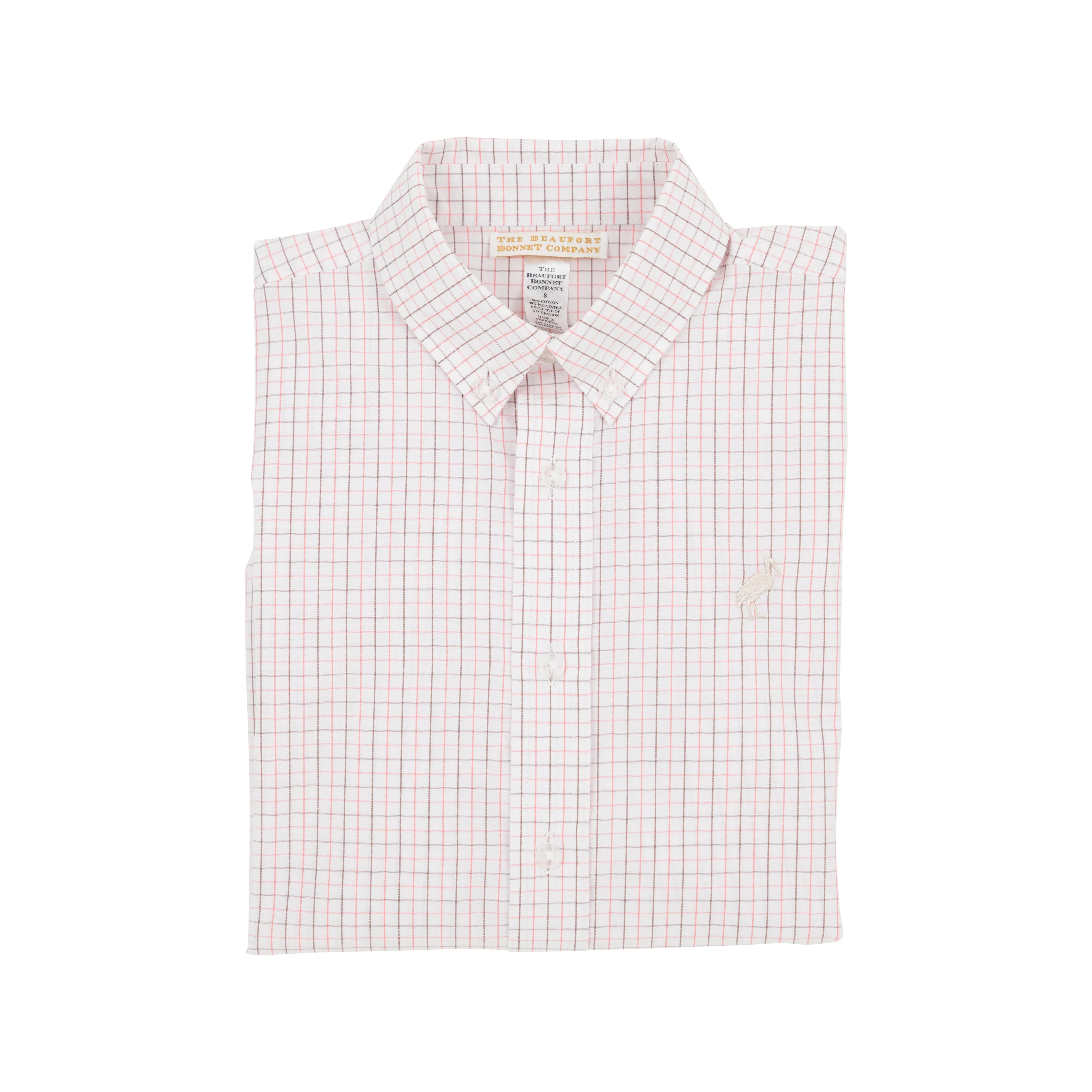 Dean's List Dress Shirt - Chelsea Chocolate and Parrot Cay Coral Windowpane with Keeneland Khaki ... | The Beaufort Bonnet Company