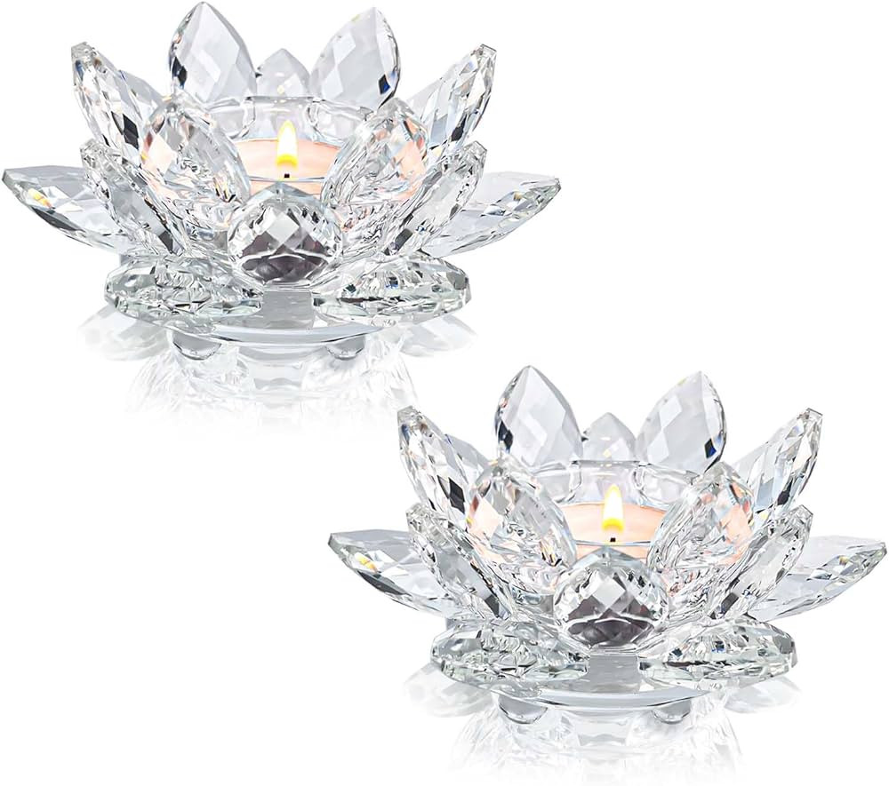 Crystal Lotus Flower Tealight Candle Holders/Glass Tea Light Candlestick Decor Decoration for Chr... | Amazon (US)