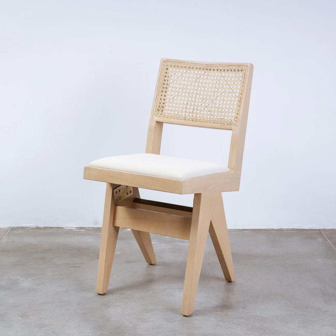 Hand Caned Jeanneret Side Chair with Seat Pad | France and Son