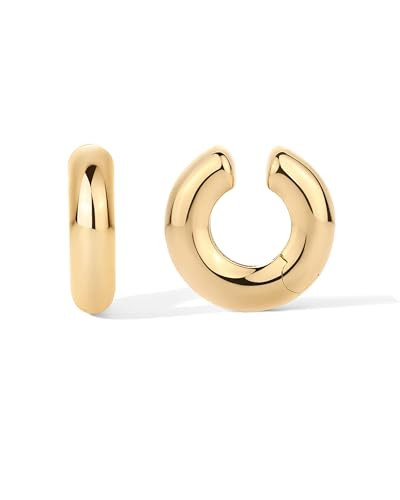 PAVOI 14K Yellow Gold Plated Chunky Plain Tubular Hinged Earscape Ear Cuffs for Women | Statement Earring Pair | Amazon (US)