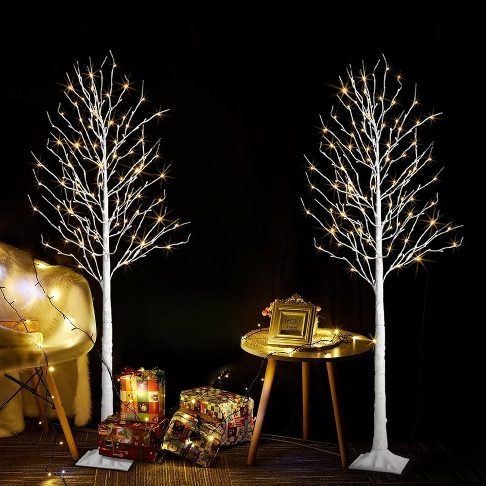 Birch Tree Lights,2 Pack 6 Feet Prelit White Artificial Christmas Trees,Birch Tree with LED Light... | Amazon (US)