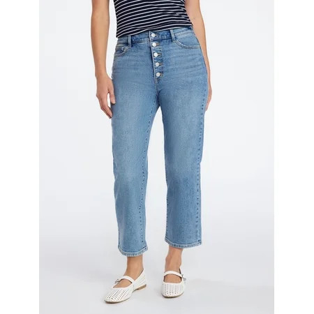 Time and Tru Women's High Rise Button Fly Cropped Jeans, 26.5" Inseam, Sizes 0-22 | Walmart (US)
