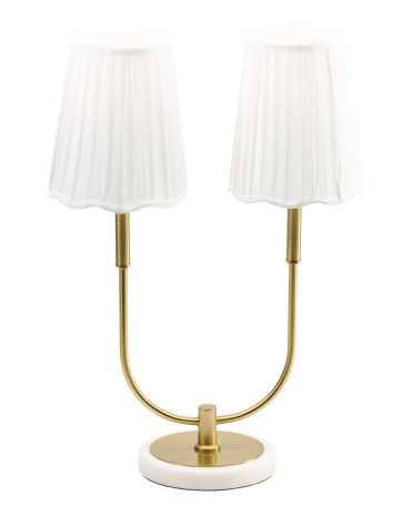 22.5in Metal And Marble Table Lamp With Pleated Shades | Marshalls
