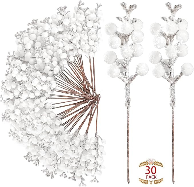 Sggvecsy 30 Peças de Frutas com Glitter de Natal Hastes de Frutas Vermelhas Artificiais Galhos d... | Amazon (BR)