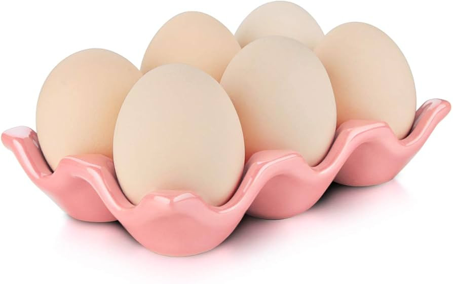 Ceramic 6 Cup Egg Tray Holder (Pink) | Amazon (US)