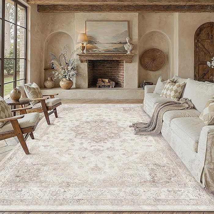 PureCozy Beige Area Rug 8x10 Washable Vintage Carpet for Living Room Bedroom Large Soft Retro Low... | Amazon (CA)