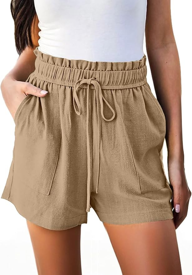 Hody Lovy Linen Beach Vacation Shorts for Women Dressy Casual Summer Outfits High Waisted Lounge ... | Amazon (US)