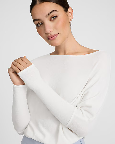 Relaxed Crepe Convertible Dolman Long Sleeve Sweater | Express