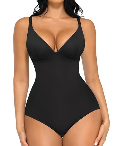 FeelinGirl Shapewear Bodysuits for Women Tummy Control Body Suits Deep V Neck Corset Body Shaper Tops Black XXL | Amazon (US)
