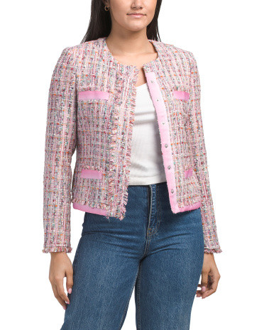 Tweed Jacket With Fringe And Grosgrain Detail | TJ Maxx
