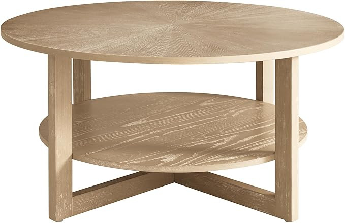 YESHOMY Round Coffee Table for Living Room, Solid Wood with 2-Tier Storage Shelf, Center Large Ci... | Amazon (US)