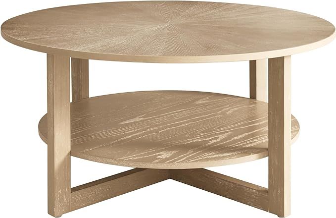 YESHOMY Round Coffee Table for Living Room, Solid Wood with 2-Tier Storage Shelf, Center Large Ci... | Amazon (US)