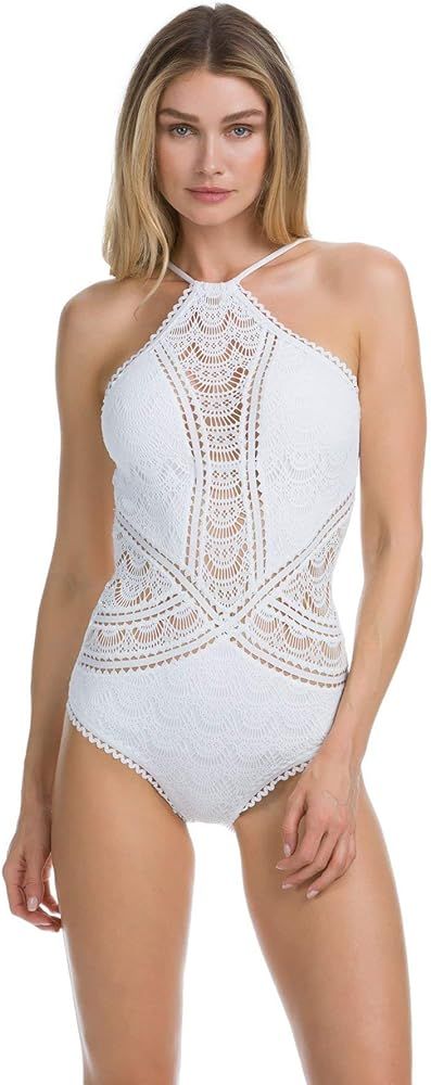 Becca by Rebecca Virtue Women's Lace Rickrack High Neck One Piece Swimsuit | Amazon (US)
