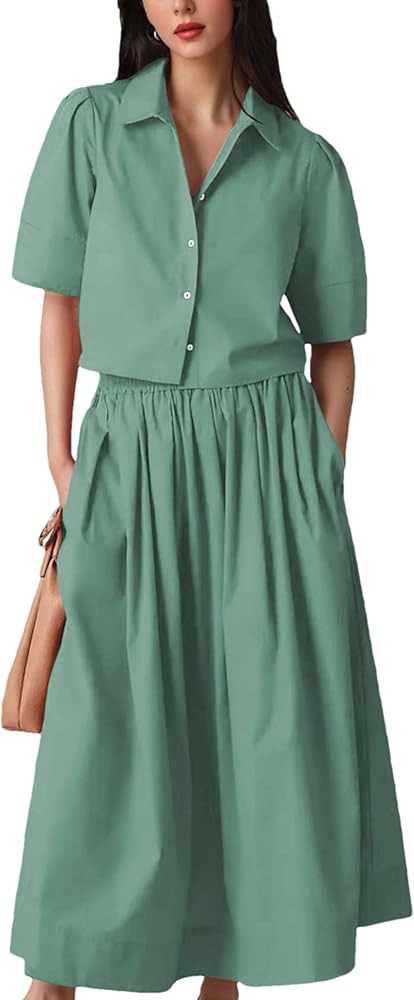2 Piece Maxi Skirt Sets for Women Summer Short Sleeve Tops and Elastic Waist Long Dress Outfits Y... | Amazon (US)