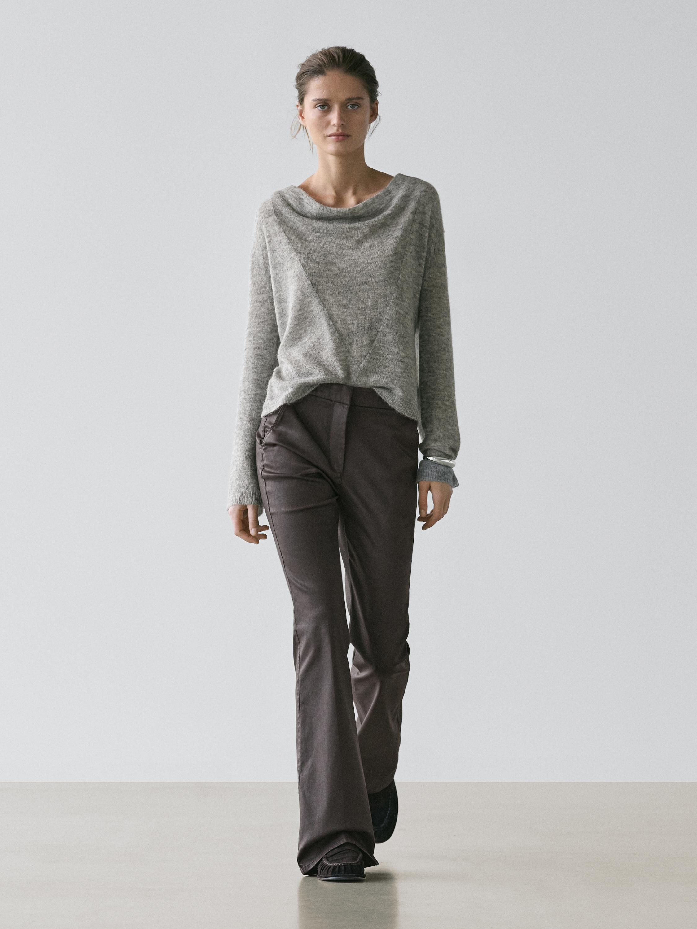 Waxed flare fit trousers | Massimo Dutti UK