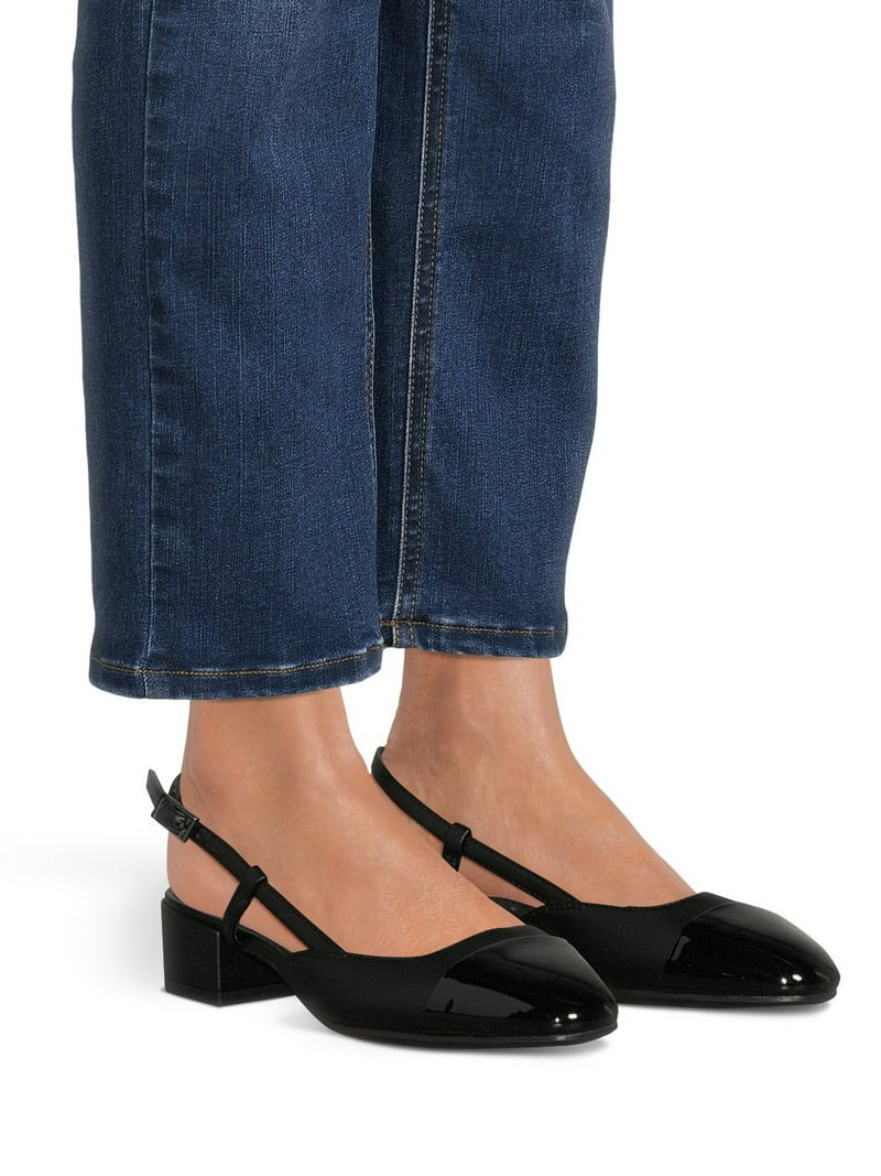 Time and Tru Women's Faux Leather Block Heel Slingbacks | Walmart (US)