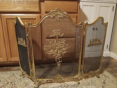 VINTAGE FRENCH PROVINCIAL VICTORIAN FIREPLACE SCREEN CLAW FOOT TRI FOLD BIRDS  | eBay | eBay US