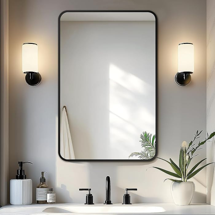 Bathroom Vanity Mirror, Black Framed Bathroom Mirror for Over Sink, High-Definition Bathroom Mirr... | Amazon (US)