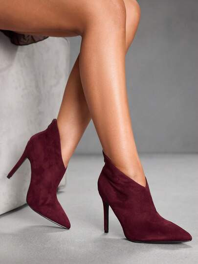 CUCCOO SZL Women's Pointed Toe Stiletto Heel Burgundy Minimalist Sexy Party Ankle Boots For C... | SHEIN