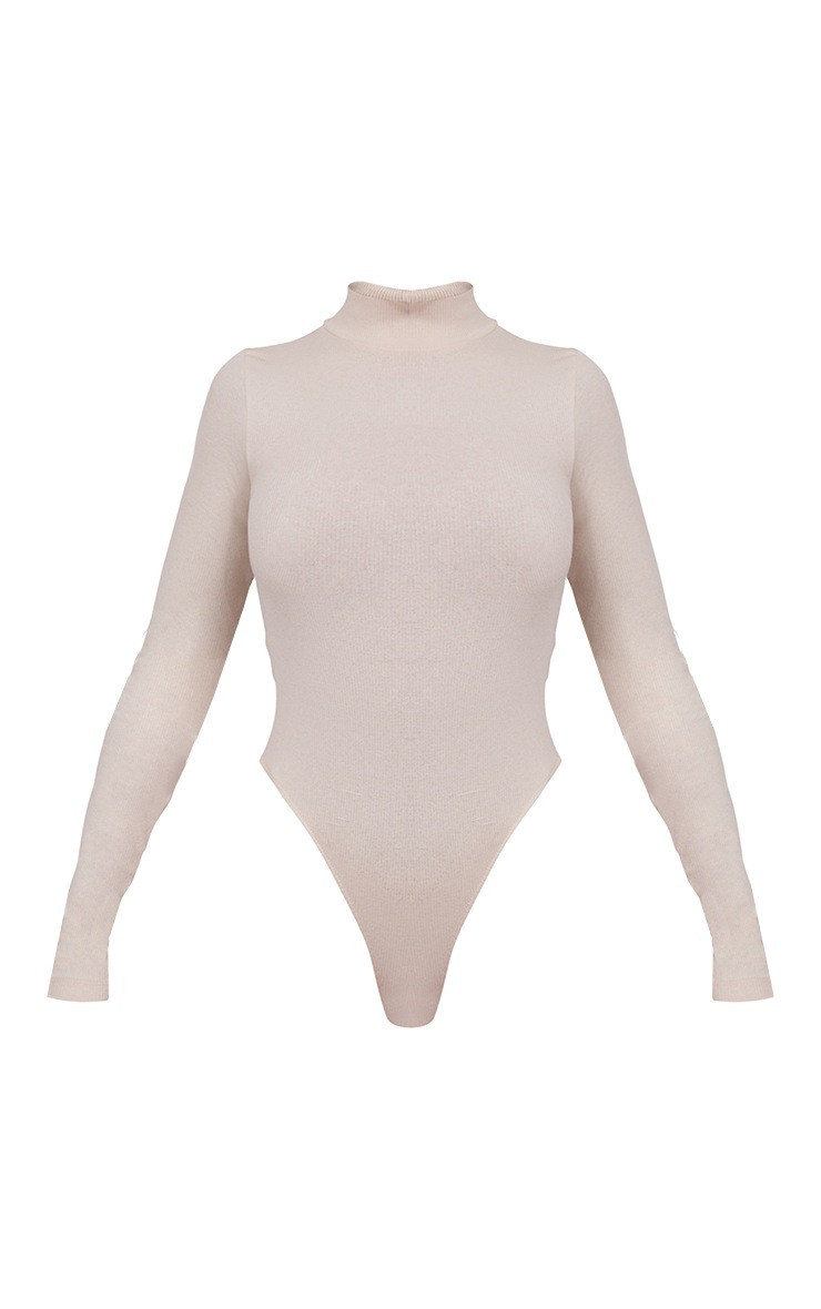 Stone Rib High Neck Long Sleeve Bodysuit | PrettyLittleThing US