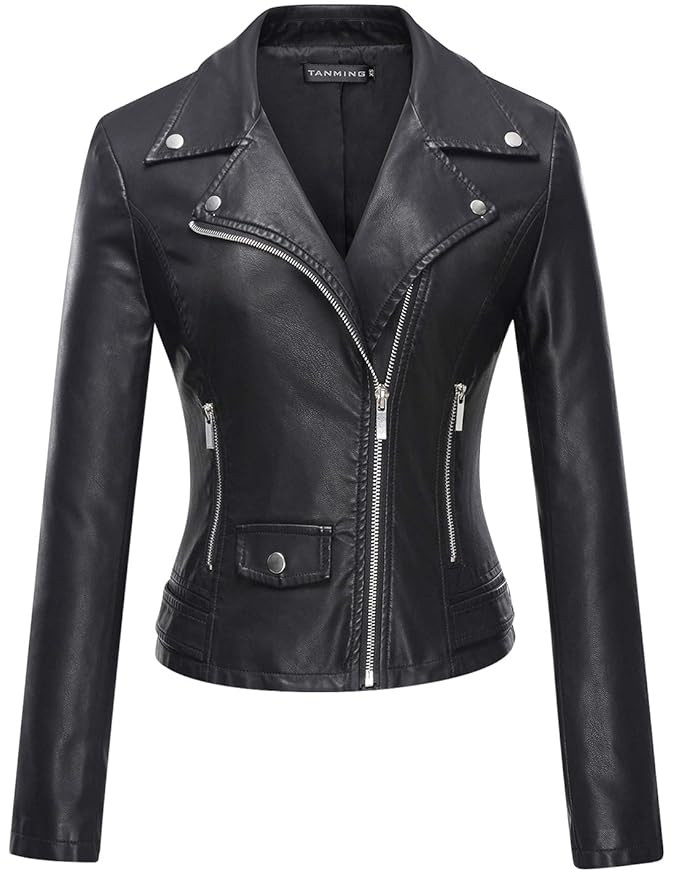 Tanming Women's Faux Leather Moto Biker Short Coat Jacket | Amazon (US)